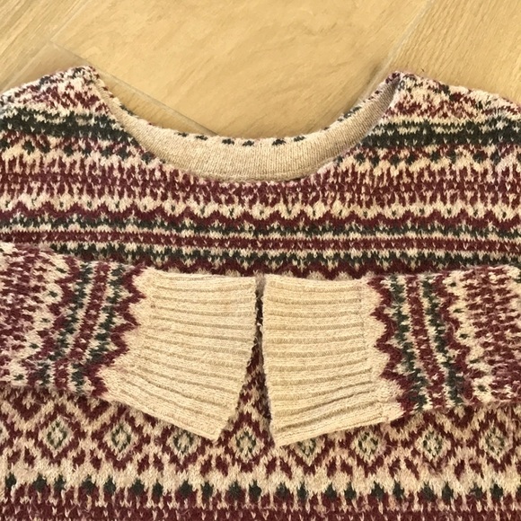 American Eagle Outfitter Soft Nordic Pattern Sweater Small Tan Burgundy - Picture 3 of 5
